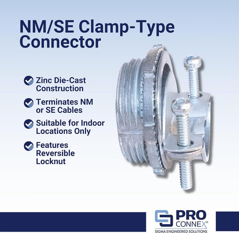 Sigma Engineered Solutions ProConnex 44660 Clamp Type Connector NM/SE 3/4" 3-Pack, Gray