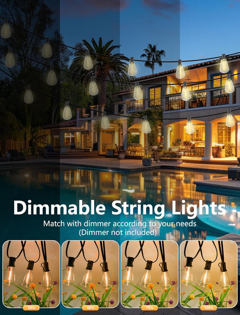 50FT 25 ST35 Bulbs LED Outdoor String Lights, Patio Lights with Shatterproof LED Vintage Edison Connectable LED String
