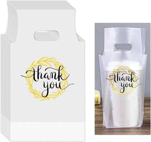 YHNTGB 200 Pcs Handle Drinking Poly Bags Single Cup Clear Plastic Packaging Carriers