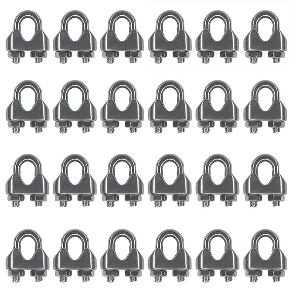 24PCS M4 5/32 Inches Stainless Steel Wire Rope Cable Clip Clamp