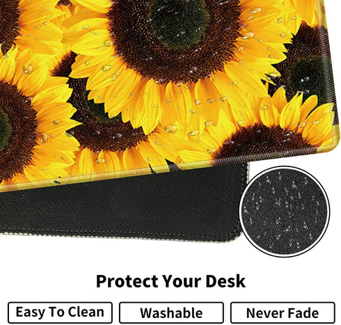 Large Gaming Mouse Pad Non-Slip Keyboard Pad, Soft Extended Desk Mat (31.5"×11.8") with Yellow Sunflower Design