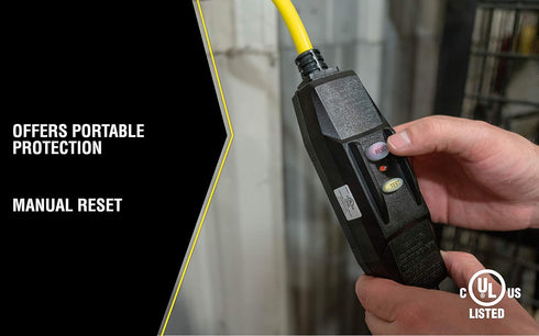 Yellow Jacket 2816 Coleman GFCI Quad In-Line Power Block, 125V, 15A, 12/3 AWG SJTW, 3-Outlet, Yellow