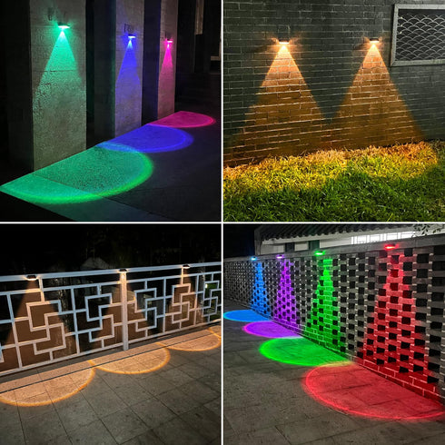10 IP65 8 Pack Ellasay Solar Fence Lights Outdoor: Lighting Modes with RGB Solar Powered Deck Light - Waterproof - Led