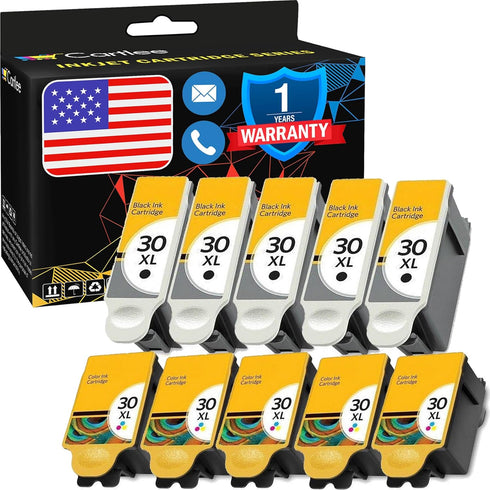 Cartlee Set of 10 Compatible 30xl High Yield Ink Cartridges for Kodak Hero 3.1, 5.1, ESP 3.2, C110, C310, C315, Office