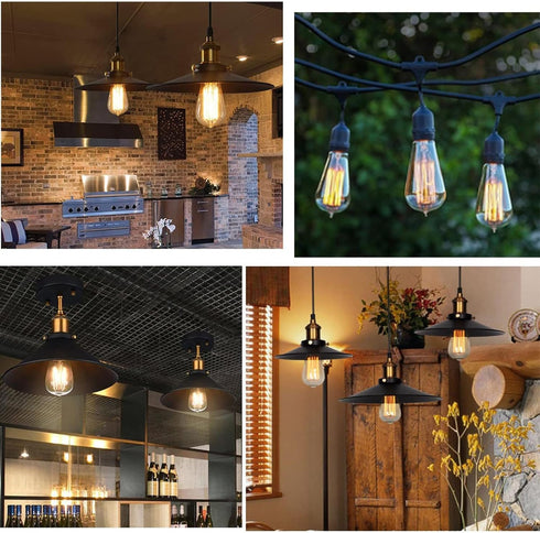 ST64 Dimmable Vintage LED Bulbs, 8W 80 Watt Equivalent, 2300K Warm White, E26 Base, Retro Amber Glass, 4 Pack