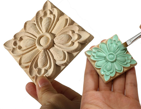 Nsrisml 5Pcs (8x8cm/3.15"x3.15") Wood Carved AppliquesOnlays Unpainted Wooden Corner Carving Decals for Mirrors