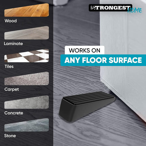 Strongest Door Stopper - Heavy Duty Wedge Made of Premium Quality Zinc and Rubber, Set of 4 with Wall Protectors
