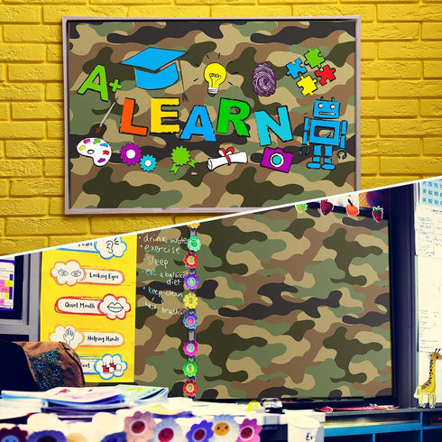Tenceur 24 Inch x 100ft Bulletin Board Paper Roll, Fade Resistant for Classroom Decor (Camo)