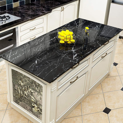 YENHOME Black Marble Contact Paper, 17.7"X118", Peel and Stick Wallpaper for Countertops, Glossy Marble for Bathroom
