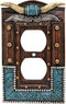 BestGiftEver American Western Home Decor Outlet Cover, Faux Horns and Tooled Leather-inspired Double Plate