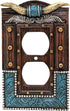 BestGiftEver American Western Home Decor Outlet Cover, Faux Horns and Tooled Leather-inspired Double Plate