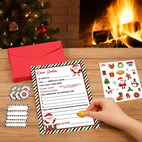 sunepany 8 Set 5x7 Letter from Santa Letter Writing Kit In Christmas Stationery with Red Envelopes, Secret Santa Cards