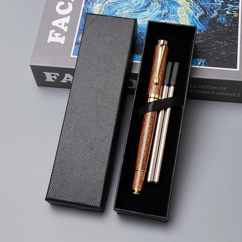 Ayiaren Luxury Walnut Wood Ballpoint Pen Set, 2 Black Ink Refills, Fancy Business Office Gift for Men Women