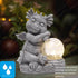 Garden Outdoor Dragon Statue Holding Solar Magic Orb LED Light Resin Adorable Baby Dragon Figurines for Patio Balcony