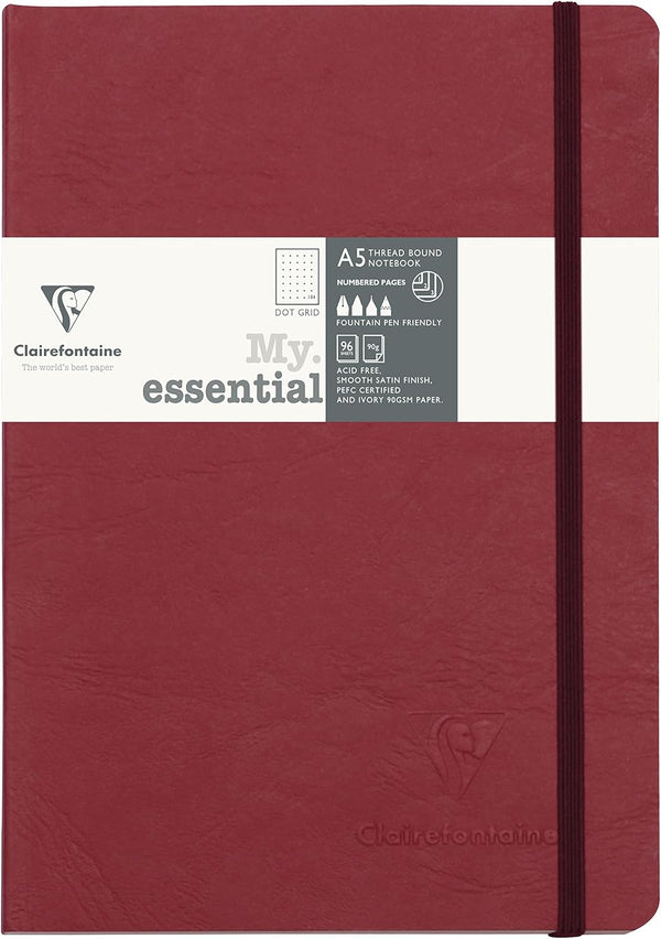 Clairefontaine 793432C Collection Age Bag One Stitched My.Essential Embroidered Elastic Notebook Red - A5 14.8x21 cm -
