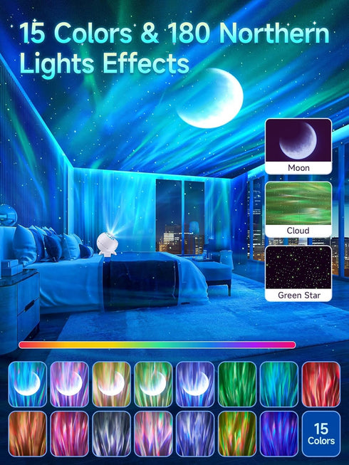 Projector,300+Lighting Bedroom,15 Northern Lights Modes Galaxy Projector for White Noise&Bluetooth Galaxy Projector
