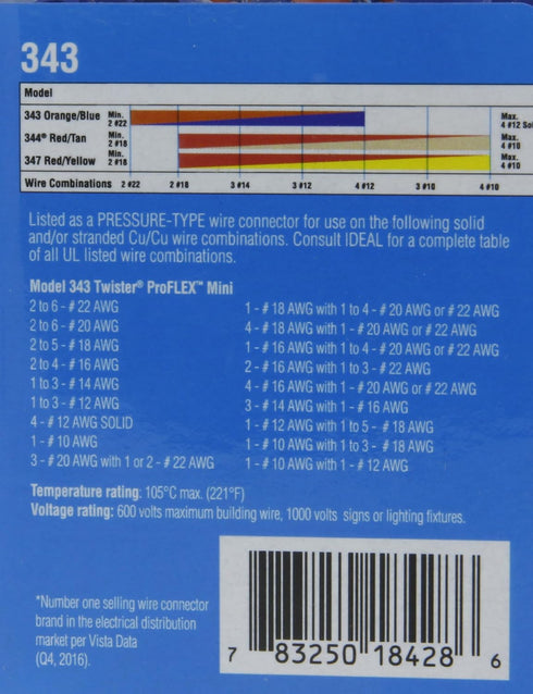 IDEAL Electrical 30-343 Twister Proflex Mini 343 O/B Wire Connector - 100/Box