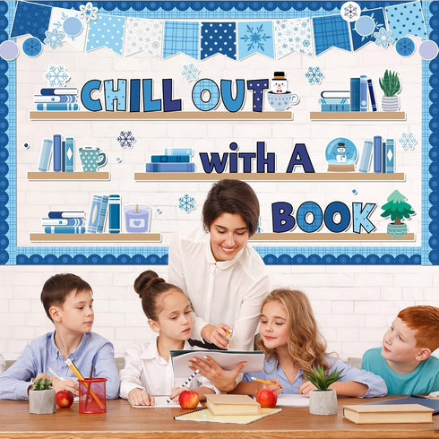 Set Winter Bookshelf Classroom Bulletin Board Decorations Reading Theme Classroom Decoration Snowflake Cutouts Chill