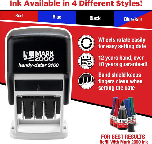 Mark 2000 Self-Inking Rubber Date Office Stamp with Received Phrase & Date, Red Ink (Handy-Dater S160), 12-Year Band