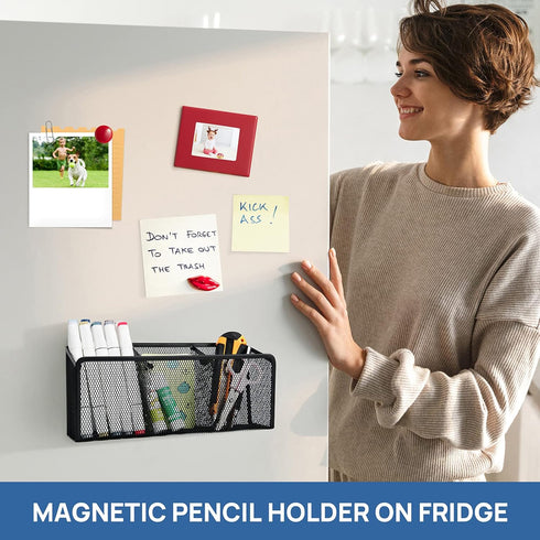 VICNOVA Magnetic Pencil Holder, Metal Storage Basket with Strong Magnets for Whiteboard, Classroom