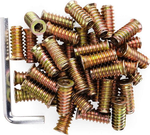 40Pcs Anwenk 1/4"-20 x 25mm Furniture Screw-in Nut, Threaded Wood Inserts with Hex Spanner