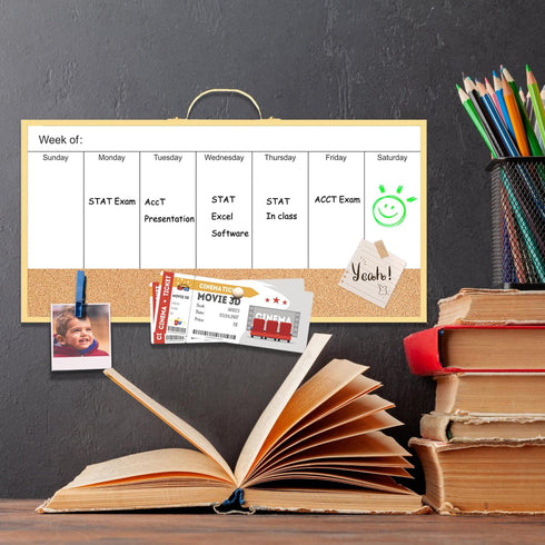 Magnetic Weekly Dry Erase White Board and Cork Board, Mini Whiteboard with Holder for Home Office Wall Decor