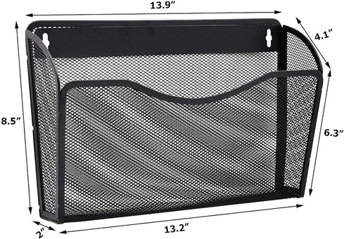 EASEPRES Mesh 6 Pack Wall Mounted File Holder, Metal Hanging Vertical Pocket Organizer for Office and Home, Black