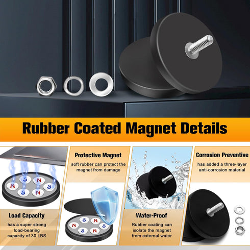 M4 12 Pack M4 Rubber Coated Magnet, Winspeed Anti-Scratch Neodymium Magnet Rubber Coated Mounting Magnets Base