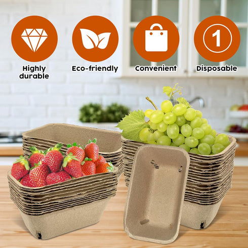 FMOACEN 30 7.3x4.3x2.8inch Pcs Natural Pulp Fiber Berry Basket, Molded Berry Basket Produce Vented Container