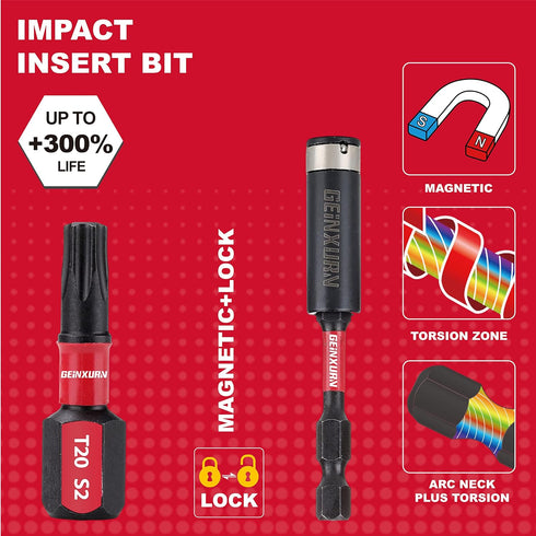 50 Pieces T20 2 In. Impact Tough Magnetic #20 Torx Head Power Bits, S2 Alloy Steel Set with Impact Bit Holder