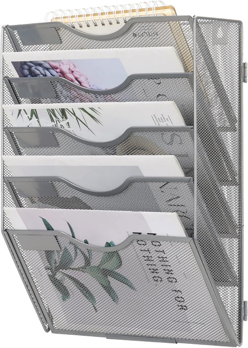 EasyPAG Silver Mesh Wall File Holder, Assemble Office Hanging File Organizer for Papers and Documents
