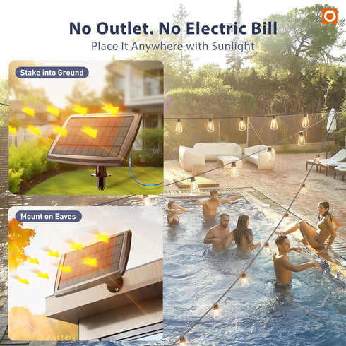 102FT(96+6) 30 Bulbs, 30H+ Dimmable addlon Solar String Lights Outdoor with Remote, Waterproof Patio Lights