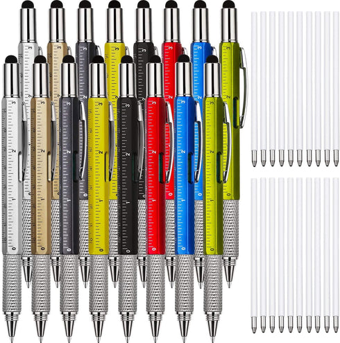 Zhanmai 16 Pieces 6 in 1 Multitool Pen Set with Refills, Gifts for Men, Fathers Day, Birthday, Graduation (Multi-color)