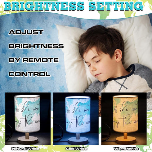 Glooglitter 3 Dimmable 9.72 Inch Maps Table Lamps Bedroom Lamps Gifts and Off She Went to Change The World Colors