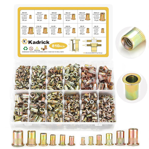 Kadrick Rivet Nut Kit, 810pcs SAE & Metric Rivet Nut Assortment Kit Galvanized