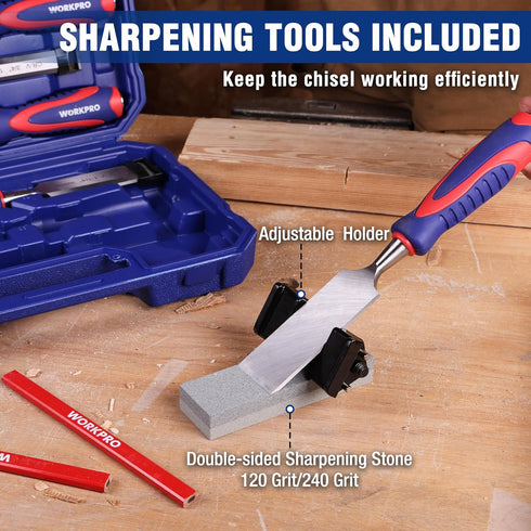10-Piece Set (1/4", 1/2", 3/4", 1", 1-1/4", 1-1/2") WORKPRO Wood Chisel for Woodworking, Cr-V Bevel Edge Chisels