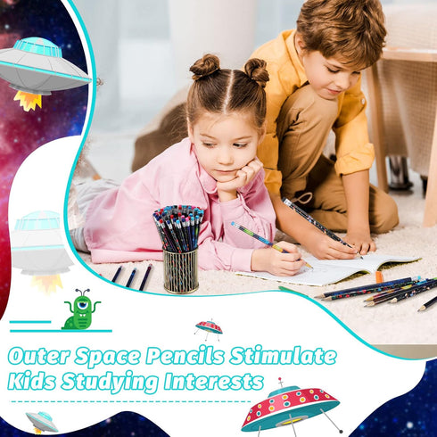 Geyee 36 Pcs Space Pencils for Kids, Assorted Shark Novelty Wood Pencils with Erasers