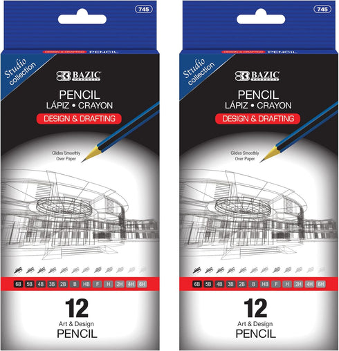 BAZIC Drawing Sketching Pencil Set, Professional Graphite Sketch Kit Pencils for Adults Artists, 6B 5B 4B 3B 2B B HB F