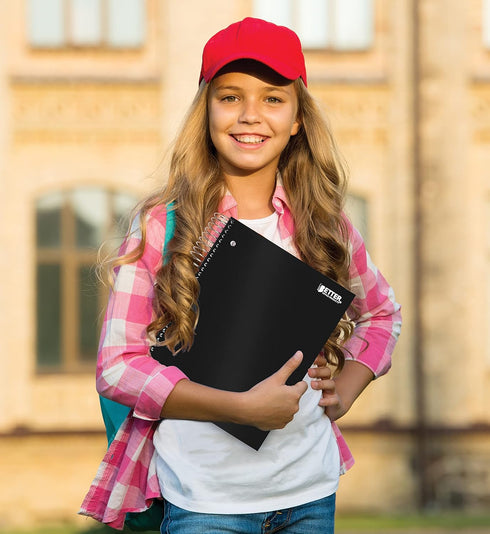 Better Office Products 5 Subject Spiral Notebook – Black Poly Cover, College Rule, 200 Sheets, 11 x 8.5 inches