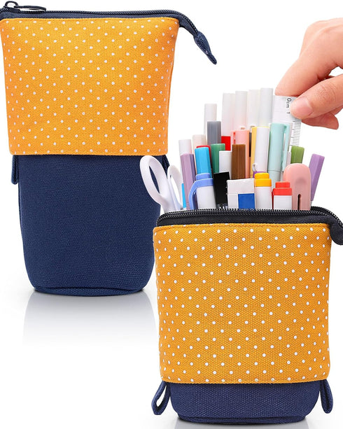 Sooez Cute Stand Up Pencil Case, Telescopic Pouch, Portable Holder, Spacious Bag for School Office Supplies, Orange