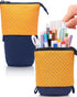 Sooez Cute Stand Up Pencil Case, Telescopic Pouch, Portable Holder, Spacious Bag for School Office Supplies, Orange