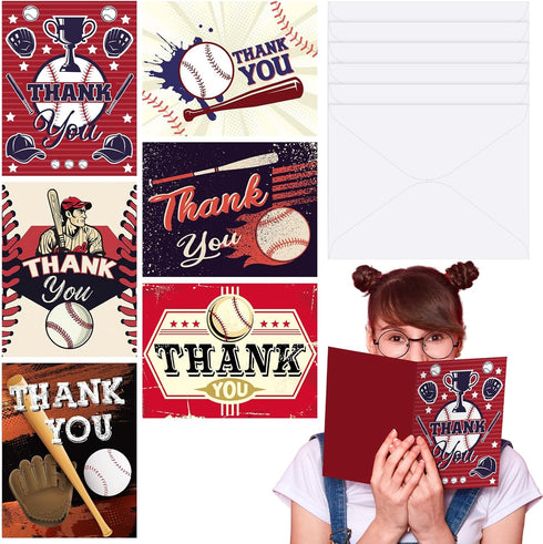 MotiMind 6 Pack Jumbo Thank You Card for Baseball Coach with Envelopes 8.5x11