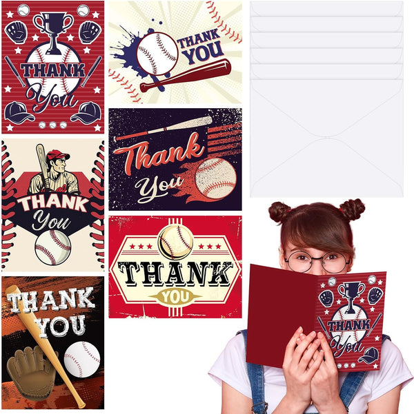 MotiMind 6 Pack Jumbo Thank You Card for Baseball Coach with Envelopes 8.5x11