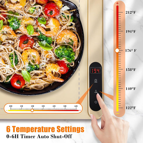 24x14.5 Inch 6 Settings Food Warming Mat Mat for Food,Electric Warming Tray with Temp & Timer, Auto Shut-Off, Portable