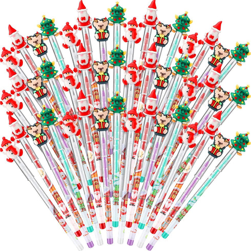 Yexiya Christmas Multi Point Stackable Push Pencil, 48 Pcs Bulk with Xmas Tree Santa Snowman Reindeer Topper