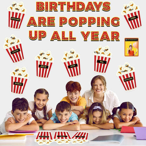 Loneliness 66PCS Popcorn Birthday Bulletin Board Set, DIY Photo Crafts Cutouts for Kindergarten Classroom Office Decor