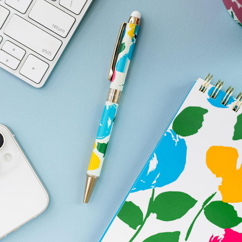 kate spade new york Stylus Pen for Touch Screens, Metal Ballpoint Pen with Black Ink and Storage Pouch, Painterly