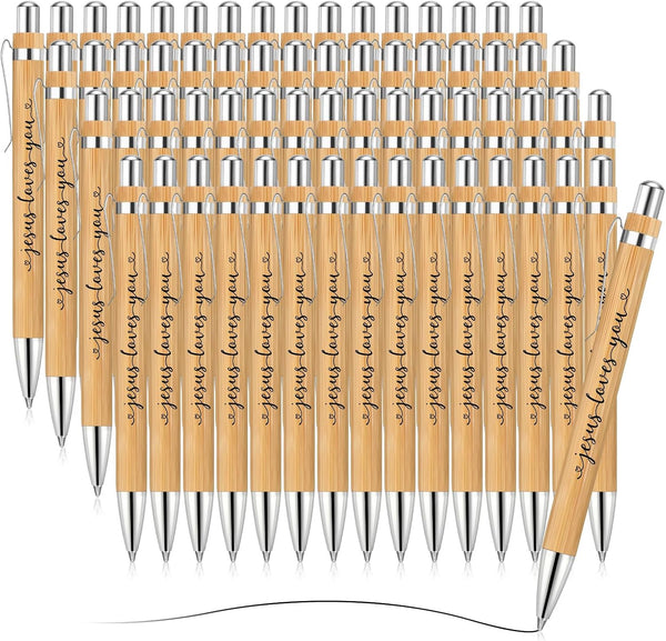 Yeaqee Jesus Loves You Pen, Bulk Christian Ballpoint Pen, Bamboo Inspirational Black Ink Writing Gift for School Office