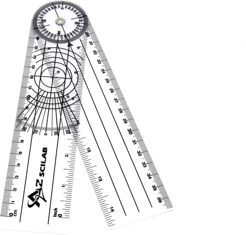 A2ZSCILAB Plastic 8" Spinal Goniometer 360 Degree ISOM Physical Therapy Angle Protractor Ruler
