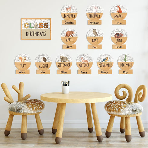 Back to School Birthday Bulletin Board Set, Summer Woodland Animals Class Birthday Stickers for School Calendar Decor
